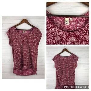14th & Union Cap Sleeve Blouse Womens S Polyester Berry Pink Geometric
